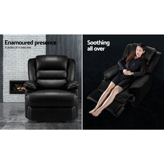 Recliner Chair Armchair Luxury Single Lounge Sofa Couch Leather Black - ozily