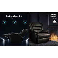 Recliner Chair Armchair Luxury Single Lounge Sofa Couch Leather Black - ozily