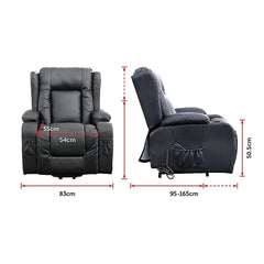 Recliner Chair Electric Massage Chair Lift Heated Leather Lounge Sofa Black Furniture > Bar Stools & Chairs V63-834091 Online Furniture