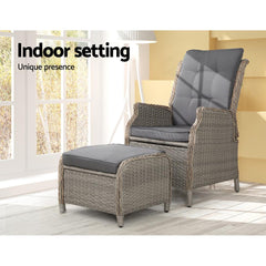 Recliner Chair Sun lounge Outdoor Setting Patio Furniture Wicker Sofa - ozily