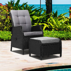 Recliner Chair Sun lounge Setting Outdoor Furniture Patio Wicker Sofa - ozily