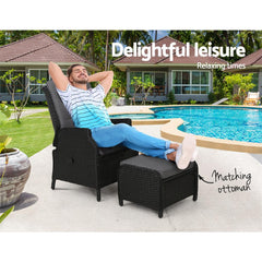 Recliner Chair Sun lounge Setting Outdoor Furniture Patio Wicker Sofa - ozily