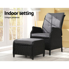 Recliner Chair Sun lounge Setting Outdoor Furniture Patio Wicker Sofa - ozily