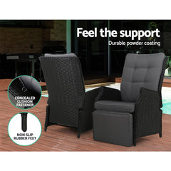 Recliner Chairs Sun lounge Outdoor Furniture Setting Patio Wicker Sofa Black 2pcs - ozily