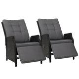 Recliner Chairs Sun lounge Outdoor Furniture Setting Patio Wicker Sofa Black 2pcs