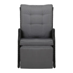 Recliner Chairs Sun lounge Outdoor Furniture Setting Patio Wicker Sofa Black 2pcs - ozily
