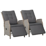 Recliner Chairs Sun lounge Outdoor Furniture Setting Patio Wicker Sofa Grey 2pcs