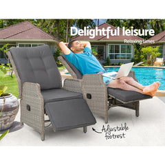 Recliner Chairs Sun lounge Outdoor Furniture Setting Patio Wicker Sofa Grey 2pcs - ozily