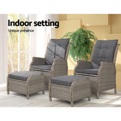 Recliner Chairs Sun lounge Outdoor Patio Furniture Wicker Sofa Lounger 2pcs - ozily