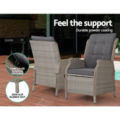 Recliner Chairs Sun lounge Outdoor Patio Furniture Wicker Sofa Lounger 2pcs - ozily