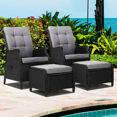 Recliner Chairs Sun lounge Outdoor Setting Patio Furniture Wicker Sofa 2pcs - ozily