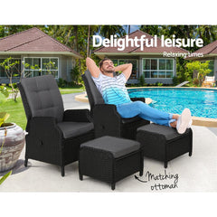 Recliner Chairs Sun lounge Outdoor Setting Patio Furniture Wicker Sofa 2pcs - ozily