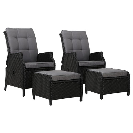 Recliner Chairs Sun lounge Outdoor Setting Patio Furniture Wicker Sofa 2pcs - ozily