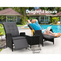 Recliner Chairs Sun lounge Setting Outdoor Furniture Patio Wicker Sofa Furniture ODF-RCL-RW-FT-3BK Online Furniture