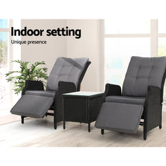 Recliner Chairs Sun lounge Setting Outdoor Furniture Patio Wicker Sofa Furniture ODF-RCL-RW-FT-3BK Online Furniture