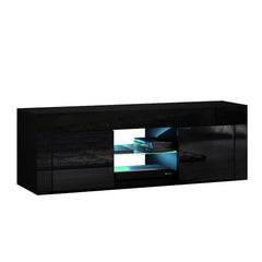 RGB LED TV Stand Cabinet Entertainment Unit Gloss Furniture Black - 130 - ozily