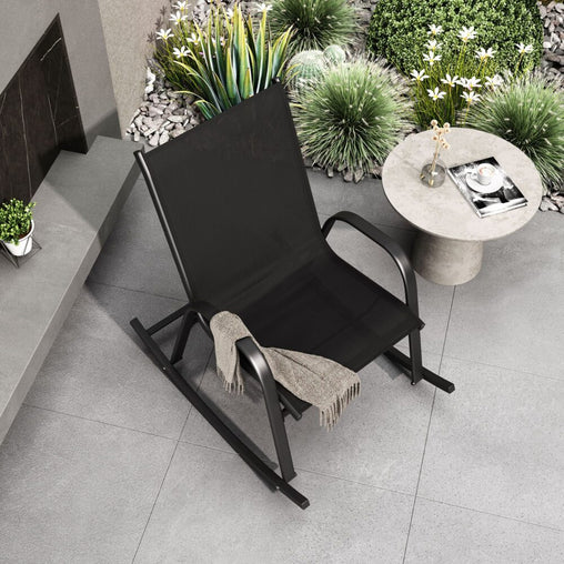 Rocking Chair High Back Rocker Chairs Steel Metal Textilene Fabric-Black Furniture > Outdoor V264-OTF-522S-BLK Online Furniture