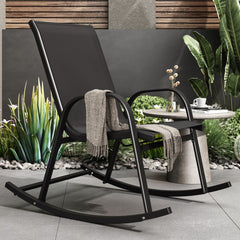 Rocking Chair High Back Rocker Chairs Steel Metal Textilene Fabric-Black Furniture > Outdoor V264-OTF-522S-BLK Online Furniture