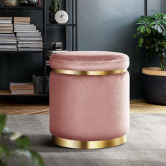 Round Velvet Foot Stool Ottoman Foot Rest Pouffe Padded Seat Pouf Bedroom Pink - ozily