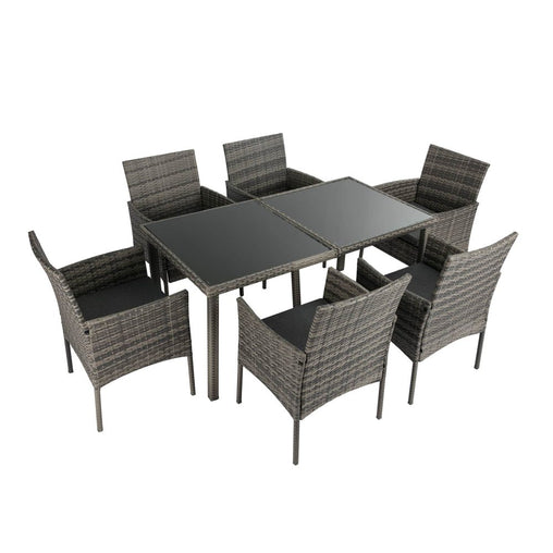 Rural Style Outdoor Grey Wicker 6 Seater Dining Set Furniture > Outdoor V264-OTF-527S-DGR Online Furniture