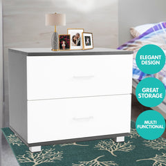 Sarantino Bedside Table Cabinet Storage Chest 2 Drawers Lamp Side Nightstand White Black Furniture > Living Room V240-CBT-59-40-51-WHBK Online Furniture