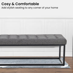 Sarantino Cameron Button-tufted Upholstered Bench With Metal Legs - Dark Grey Linen Furniture > Living Room V240-BCH-424-DGY Online Furniture