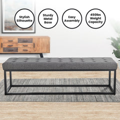 Sarantino Cameron Button-tufted Upholstered Bench With Metal Legs - Dark Grey Linen Furniture > Living Room V240-BCH-424-DGY Online Furniture