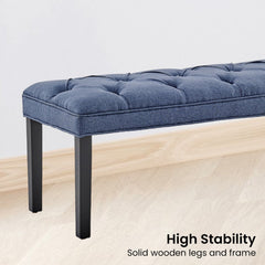 Sarantino Cate Button-tufted Upholstered Bench With Tapered Legs By Sarantino - Blue Linen Furniture > Living Room V240-BCH-438-BU Online Furniture