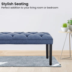 Sarantino Cate Button-tufted Upholstered Bench With Tapered Legs By Sarantino - Blue Linen Furniture > Living Room V240-BCH-438-BU Online Furniture