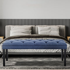 Sarantino Cate Button-tufted Upholstered Bench With Tapered Legs By Sarantino - Blue Linen Furniture > Living Room V240-BCH-438-BU Online Furniture