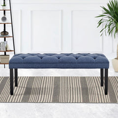 Sarantino Cate Button-tufted Upholstered Bench With Tapered Legs By Sarantino - Blue Linen Furniture > Living Room V240-BCH-438-BU Online Furniture