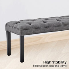 Sarantino Cate Button-tufted Upholstered Bench With Tapered Legs - Dark Grey Linen Furniture > Living Room V240-BCH-438-DGY Online Furniture