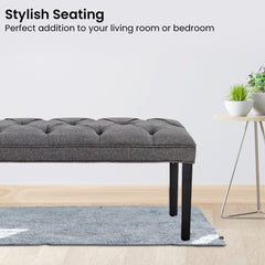 Sarantino Cate Button-tufted Upholstered Bench With Tapered Legs - Dark Grey Linen Furniture > Living Room V240-BCH-438-DGY Online Furniture