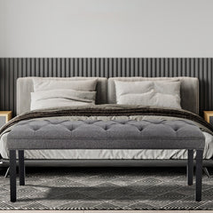 Sarantino Cate Button-tufted Upholstered Bench With Tapered Legs - Dark Grey Linen Furniture > Living Room V240-BCH-438-DGY Online Furniture