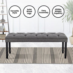 Sarantino Cate Button-tufted Upholstered Bench With Tapered Legs - Dark Grey Linen Furniture > Living Room V240-BCH-438-DGY Online Furniture