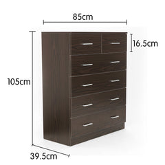 Sarantino Tallboy Dresser 6 Chest Of Drawers Cabinet 85 X 39.5 X 105 - Brown Furniture > Living Room V240-CBT-085-040-105-BW Online Furniture