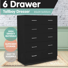 Sarantino Tallboy Dresser 6 Chest Of Drawers Table Cabinet Bedroom Storage Black Furniture > Living Room V240-CBT-085-040-105-BK Online Furniture