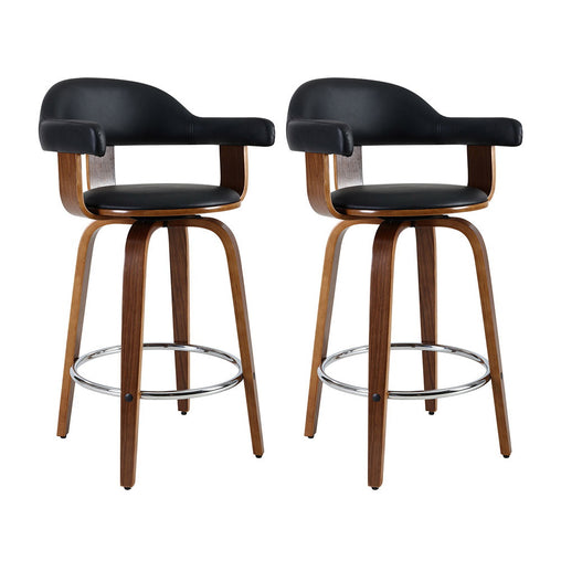 Set of 2 Bar Stools PU Leather Wooden Swivel - Wood, Chrome and Black Furniture BA-TW-8036-BKX2 Online Furniture