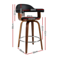 Set of 2 Bar Stools PU Leather Wooden Swivel - Wood, Chrome and Black Furniture BA-TW-8036-BKX2 Online Furniture