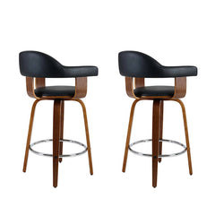 Set of 2 Bar Stools PU Leather Wooden Swivel - Wood, Chrome and Black Furniture BA-TW-8036-BKX2 Online Furniture