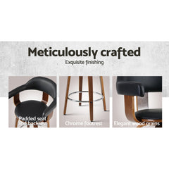 Set of 2 Bar Stools PU Leather Wooden Swivel - Wood, Chrome and Black Furniture BA-TW-8036-BKX2 Online Furniture