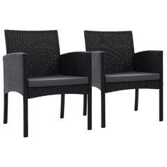 Set of 2 Outdoor Bistro Chairs Patio Furniture Dining Chair Wicker Garden Cushion Gardeon Furniture > Outdoor ODF-CHAIR-TEA-XL-BK-2X Online Furniture