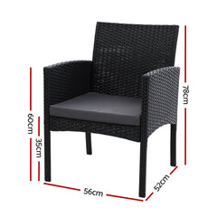 Set of 2 Outdoor Bistro Chairs Patio Furniture Dining Chair Wicker Garden Cushion Gardeon Furniture > Outdoor ODF-CHAIR-TEA-XL-BK-2X Online Furniture