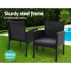 Set of 2 Outdoor Bistro Chairs Patio Furniture Dining Chair Wicker Garden Cushion Gardeon Furniture > Outdoor ODF-CHAIR-TEA-XL-BK-2X Online Furniture