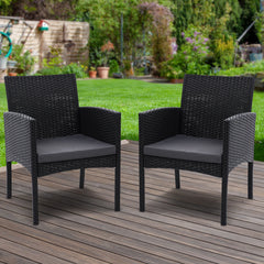 Set of 2 Outdoor Bistro Chairs Patio Furniture Dining Chair Wicker Garden Cushion Gardeon Furniture > Outdoor ODF-CHAIR-TEA-XL-BK-2X Online Furniture