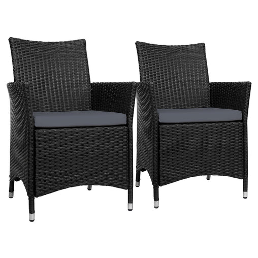 Set of 2 Outdoor Bistro Set Chairs Patio Furniture Dining Wicker Garden Cushion Gardeon Furniture > Outdoor ODF-CHAIR-630-BK-2X Online Furniture