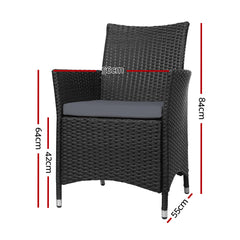 Set of 2 Outdoor Bistro Set Chairs Patio Furniture Dining Wicker Garden Cushion Gardeon Furniture > Outdoor ODF-CHAIR-630-BK-2X Online Furniture