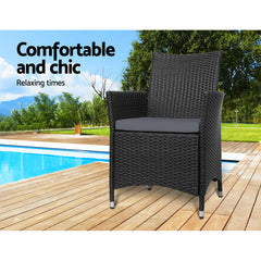 Set of 2 Outdoor Bistro Set Chairs Patio Furniture Dining Wicker Garden Cushion Gardeon Furniture > Outdoor ODF-CHAIR-630-BK-2X Online Furniture