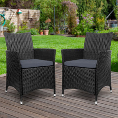 Set of 2 Outdoor Bistro Set Chairs Patio Furniture Dining Wicker Garden Cushion Gardeon Furniture > Outdoor ODF-CHAIR-630-BK-2X Online Furniture