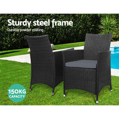 Set of 2 Outdoor Bistro Set Chairs Patio Furniture Dining Wicker Garden Cushion Gardeon Furniture > Outdoor ODF-CHAIR-630-BK-2X Online Furniture